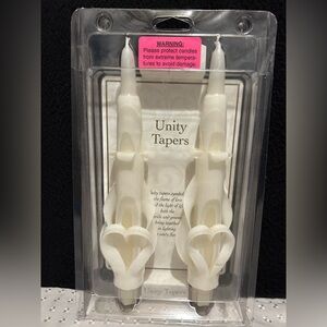 NWT Lillian Rose ELEGANT Scroll Heart Tapers WHITE Candles Set of 2